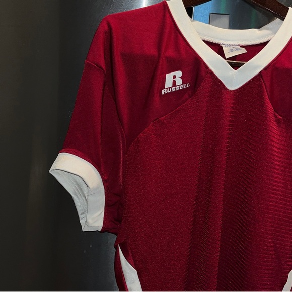 RUSSELL sporty spice SHIRT DRESS athletic burgundy White Stripes Short Sleeve Lg - Picture 3 of 16